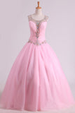 Scoop Quinceanera Dresses Tulle With Beads And Ruffles Floor