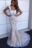 Charming Mermaid Square Neck Straps Lace Wedding Dresses, Bridal STB20403