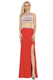 Two-Piece Scoop Prom Dresses Spandex With Beads And