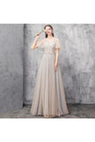 Elegant V Neck Floor Length Tulle Prom Dress, Bridesmaid