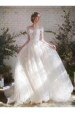 Wedding Dress With 3/4 Sleeves And Appliques Illusion