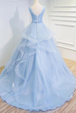 Puffy V Neck Sleeveless Tulle Prom Dress With Appliques Quinceanera STBP4EM4EZY
