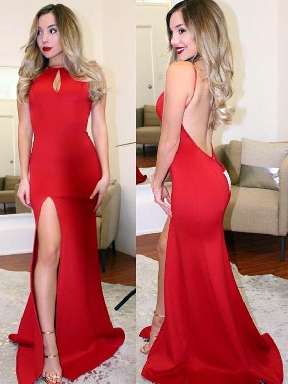 Hot Sexy Halter Mermaid Split-Front Red Prom/Evening Dress with