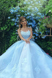 Bateau A Line Prom Dresses Tulle With Applique Sweep