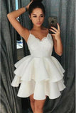Simple Spaghetti Straps Short Homecoming Dress With Lace, Satin Graduation