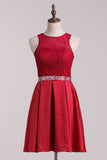 Fuchsia Homecoming Dresses Scoop A Line Satin&Lace