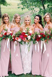 Dusty Pink Chiffon Sheath Off Shoulder Long Bridesmaid Dresses, Wedding Party Dresses STB15141