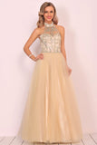 A-Line Halter Prom Dress Floor-Length Tulle With