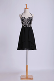 Halter Homecoming Dresses A Line Short/Mini Chiffon With Beading And Sequins