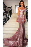 New Arrival Spaghetti Straps Sequins Mermaid Prom Dresses With
