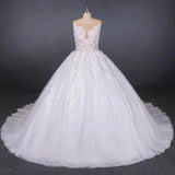 Princess Ball Gown Sheer Neck White Wedding Dresses Lace Appliqued Bridal Dresses STB15293
