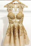 Gorgeous A-line Scoop Gold Short Homecoming Dress with Open Back