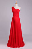 One Shoulder Pleated Bodice Lace Back A Line Prom/Evening Dress Chiffon