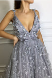 Chic Prom Dresses Straps A Line Lace Prom Dress Beautiful Evening