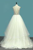 New Arrival A Line Tulle Scoop Beaded Bodice Wedding