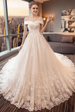 Gorgeous Off The Shoulder Lace Cathedral Train Wedding Dresses Princess Bridal STBPT58L82L