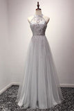New Arrival Evening Dresses A-Line Scoop Floor-Length Tulle Zipper Up With Beaded