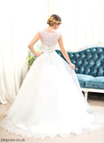 Train Beading With Sequins Dress Wedding Dresses Organza Ball-Gown/Princess Rayna Sweep Lace Wedding Neck Scoop