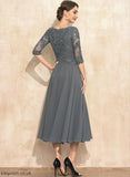 Livia Mother Chiffon of Sequins the Neck A-Line Mother of the Bride Dresses Bride Dress Scoop With Lace Tea-Length