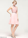 A-Line Beading Viola Neck High Sequins Chiffon Lace Homecoming Dresses Knee-Length With Homecoming Dress