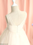Flower Ruffles/Beading Flower Girl Dresses A-Line With Sleeveless Knee-length V-neck - Leila Tulle Girl Dress