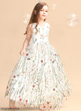 Flower - Floor-length Girl Flower(s)/Bow(s) Jacquard A-Line Dress Flower Girl Dresses Gill V-neck Sleeveless With