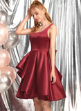 Neckline A-Line Sydnee Satin Homecoming Dresses Square Cascading Dress Homecoming Ruffles With Knee-Length Bow(s)