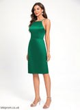 Square Satin Dress With Cocktail Dresses Judith Knee-Length Bow(s) Ruffle Neckline A-Line Cocktail