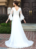 Isabel Lace Wedding Dresses Chiffon Wedding A-Line Court With Beading Dress Train V-neck