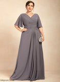 Dress Mother the Bride Ruffle A-Line Floor-Length Chiffon Lesly V-neck With Mother of the Bride Dresses of