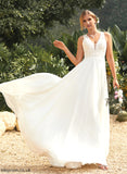 Wedding Dress Sweep With Chiffon Train Makenzie Lace V-neck A-Line Lace Wedding Dresses