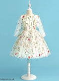 Ball-Gown/Princess Dress Lace Flower - Robin Neck Girl Scoop Long Knee-length Flower Girl Dresses Sleeves