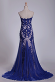 Strapless Tulle With Applique Evening Dresses Mermaid Sweep