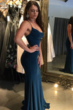 Sexy Mermaid Navy Blue Criss Cross Prom Dresses, Long Evening Dresses STB15339