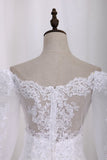 New Wedding Dress A-Line Scoop Long Sleeves Tulle Court Train With