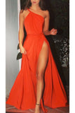Evening Dresses A Line One Shoulder Chiffon With Slit Sweep