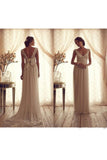 V Neck Cap Sleeves Wedding Dresses Chiffon Floor Length With Applique