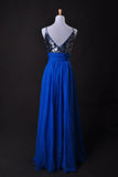 Cheap Prom Dresses Blue A Line Spaghetti Straps Floor Length Chiffon