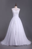 Wedding Dresses A Line Open Back Scoop Tulle With Applique And