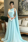 Chiffon One Shoulder A Line Prom Dresses With Ruffles Sweep