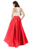 Two Pieces Prom Dresses Satin With Applique Floor