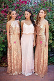Cheap Pink Lace Sparkly Sequin Gold Mismatched Bridesmaid Dresses, Long Prom Dresses STB15129