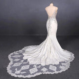 Spaghetti Straps Mermaid Wedding Dress with Lace, V-neck Wedding Dresses STB15418