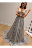 Dazzling Silver Sequins Prom Dresses Backless Formal Engagement