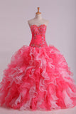Bicolor Ball Gown Quinceanera Dresses Sweetheart Pleated Bodice With Beads And Applique