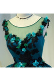 A Line Flower Appliques Round Neck Homecoming Dresses