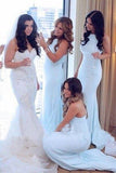 Charming Light Blue Mermaid High Neck Bridesmaid Dresses, Long Wedding Party Dress STB15101