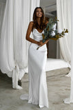 Elegant Mermaid Cowl Neckline White Simple Wedding Dresses, Spaghetti Straps Bridal Dress STB15177