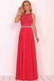 Open Back Scoop A Line Prom Dresses With Beading