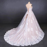 Ball Gown Strapless Wedding Dresses with Lace Applique, Lace Up Bridal Dress STB15071